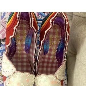 Whimsical Rainbow Embroidered Flats with Pearl Trim